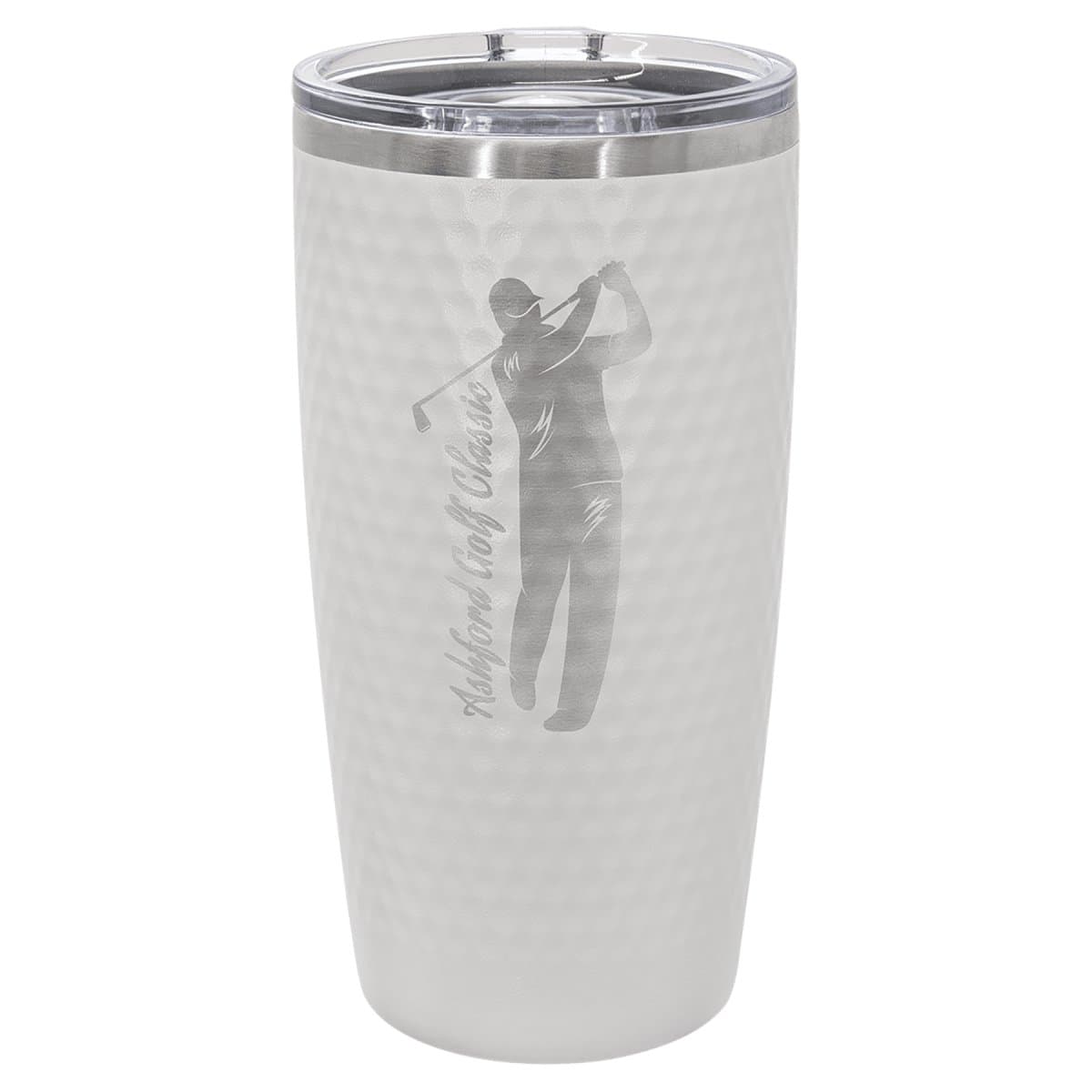 20 oz. Beyaz Golf Termos Bardak - Tam Kabartmalı ve Sürgülü Kapaklı