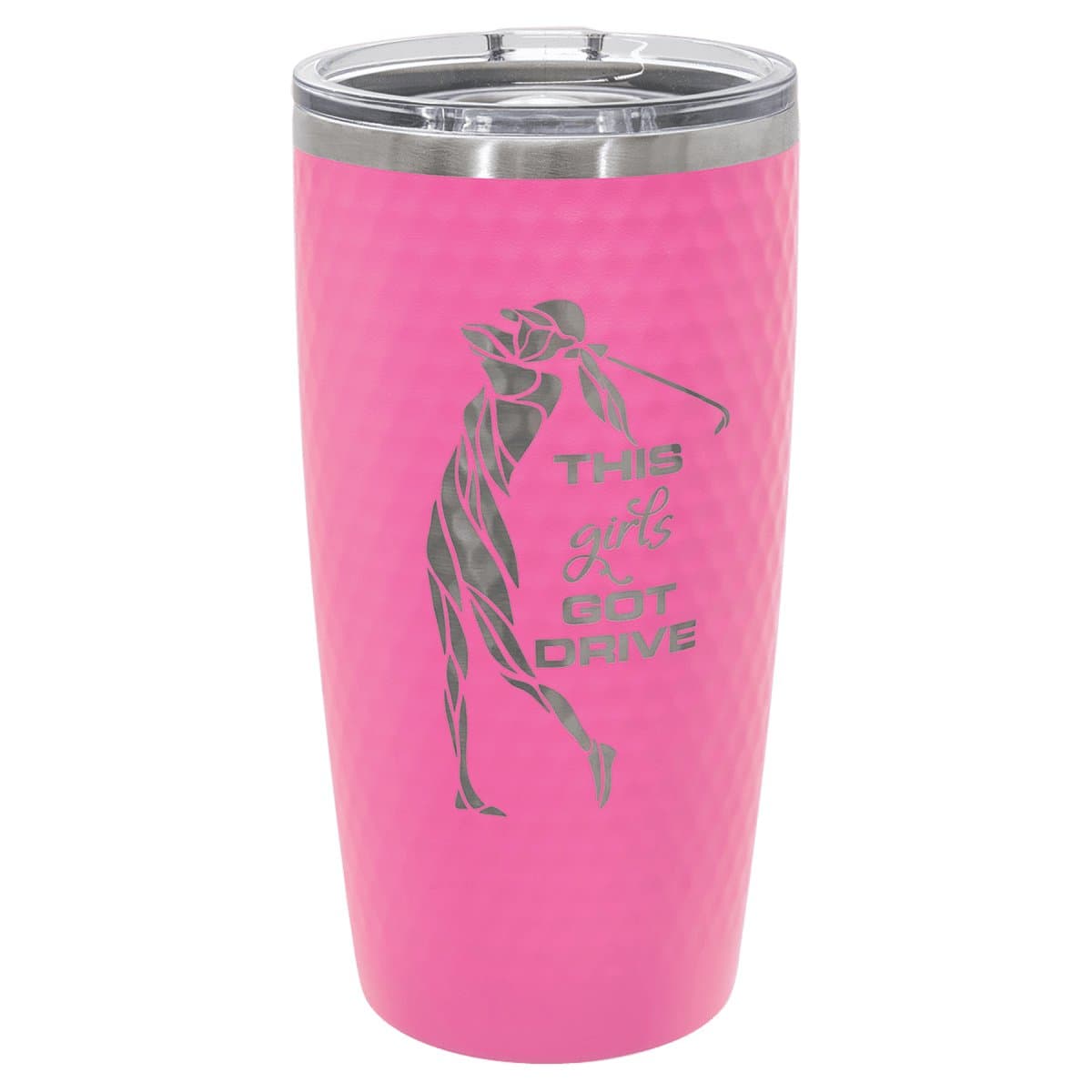 20 oz. Pembe Golf Termos Bardak - Tam Kabartmalı ve Sürgülü Kapaklı