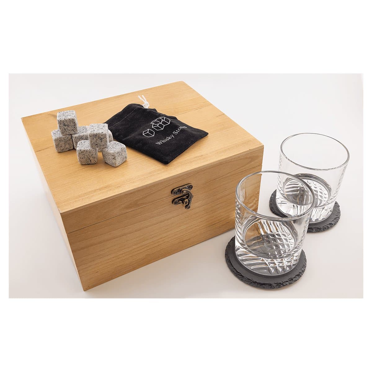 Red Alder Whiskey Set with Two 9 oz. Glasses, Two 4" Slate Coasters, and Eight Granite Whiskey Stones