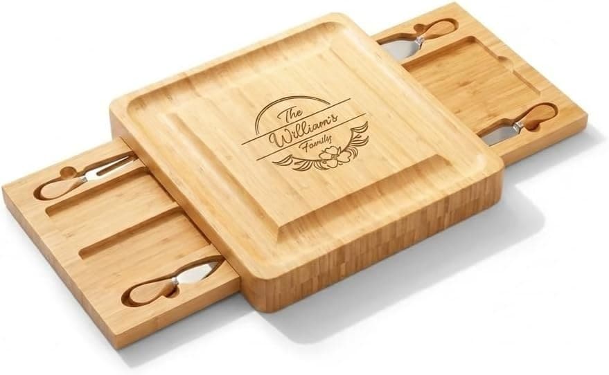 Personalized Bamboo Charcuterie Board Set with Drawers & Cheese Tools