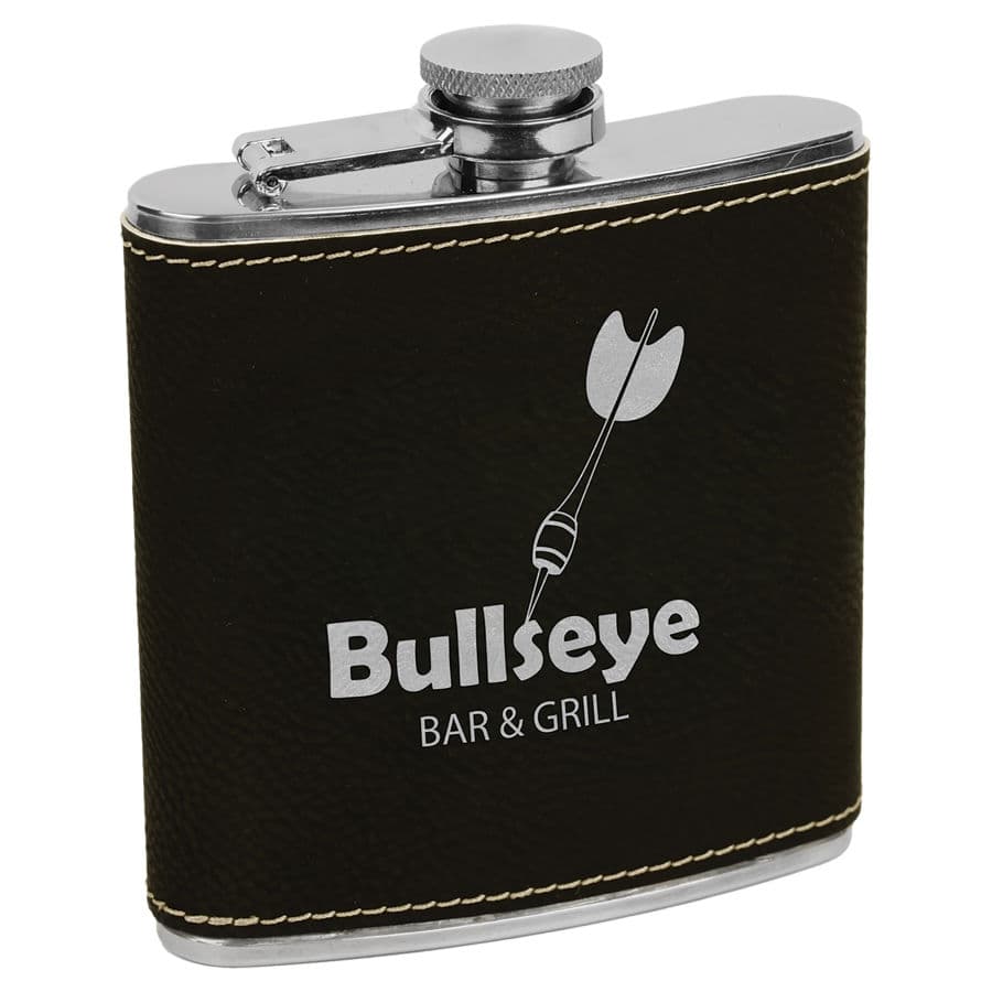 Black/Silver 6 oz. Leatherette Flask — view 1 of 3