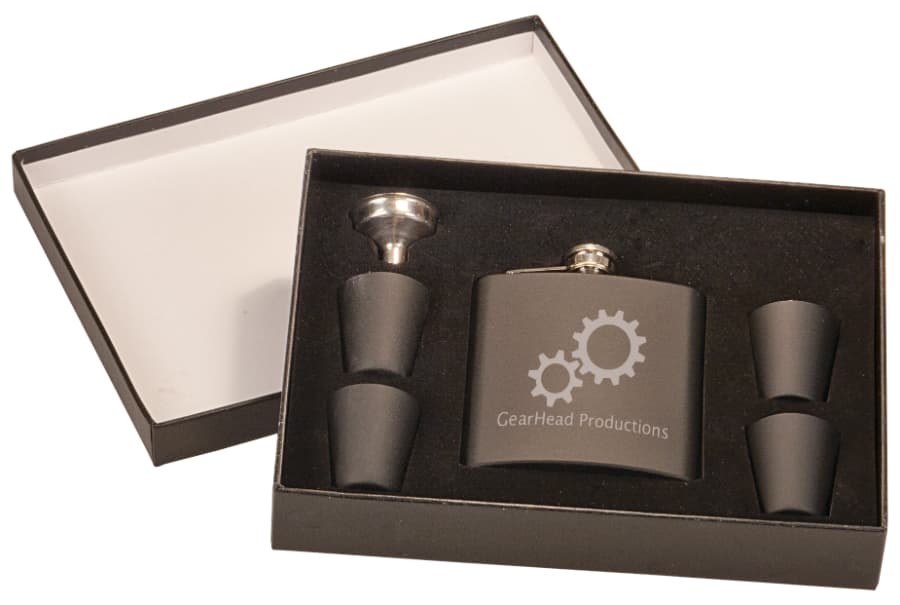 6 oz. Matte Black Stainless Steel Flask Set with Presentation Box — view 1 of 2
