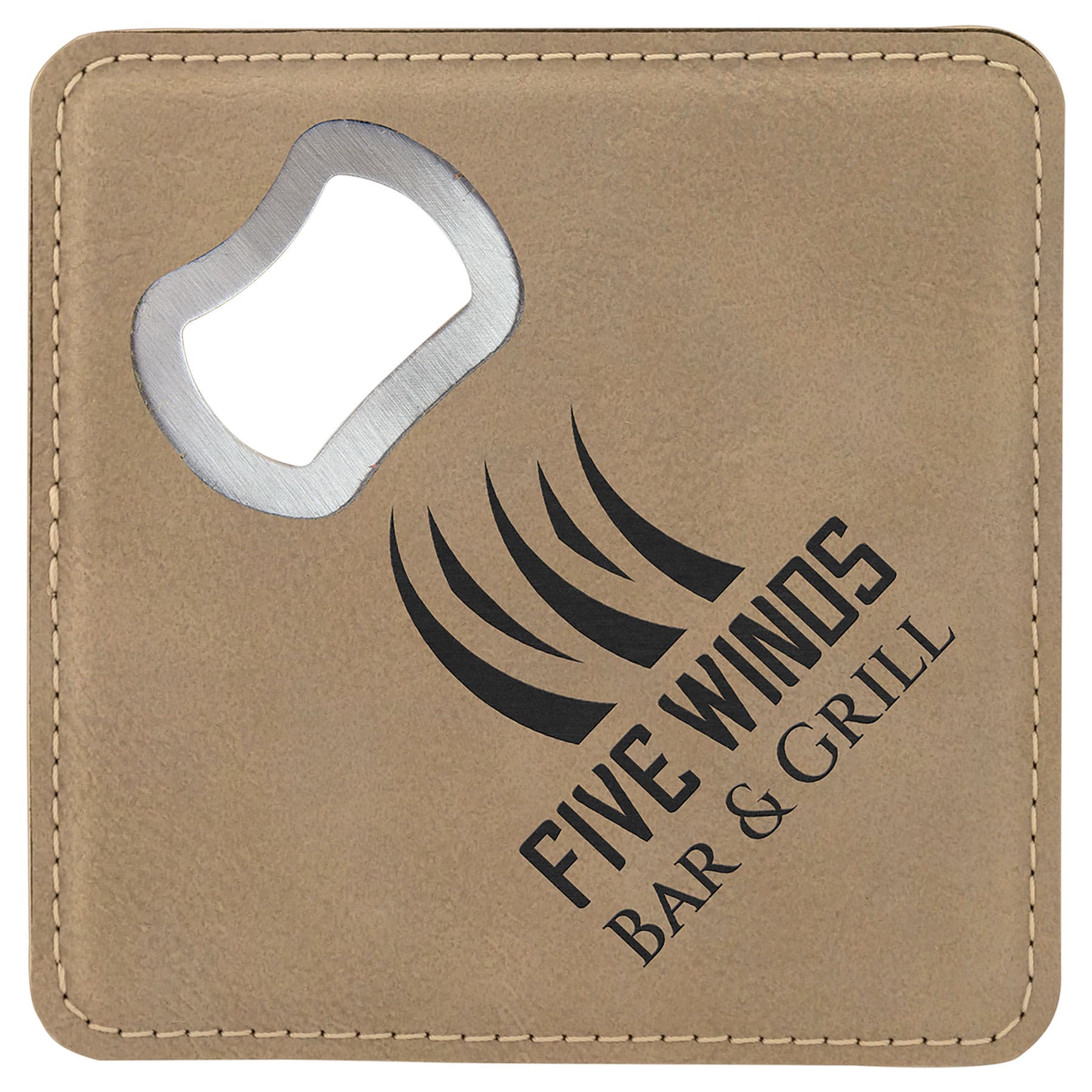 Light Brown Leatherette Coaster with Bottle Opener — view 1 of 2