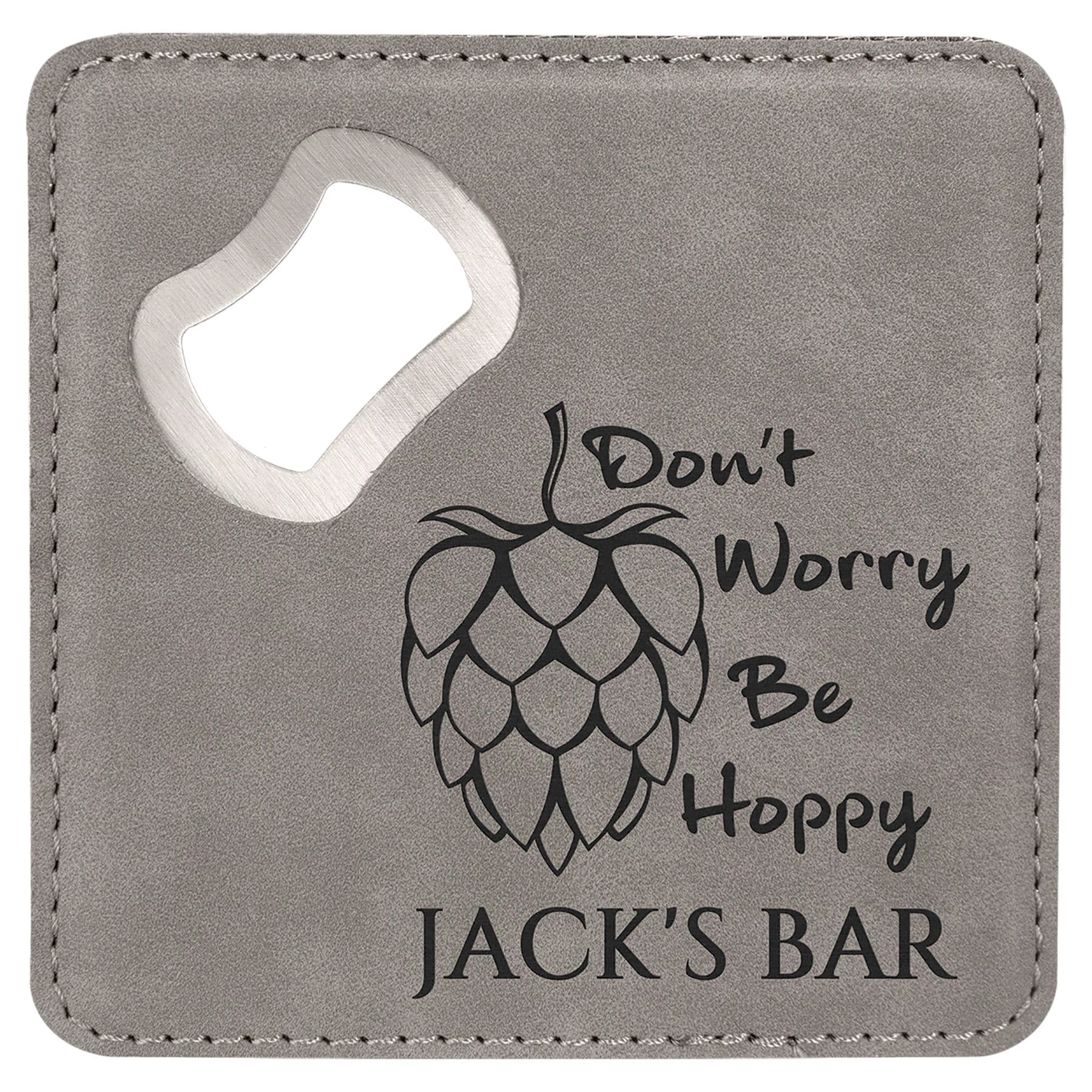 Gray Leatherette Coaster with Bottle Opener — view 1 of 2