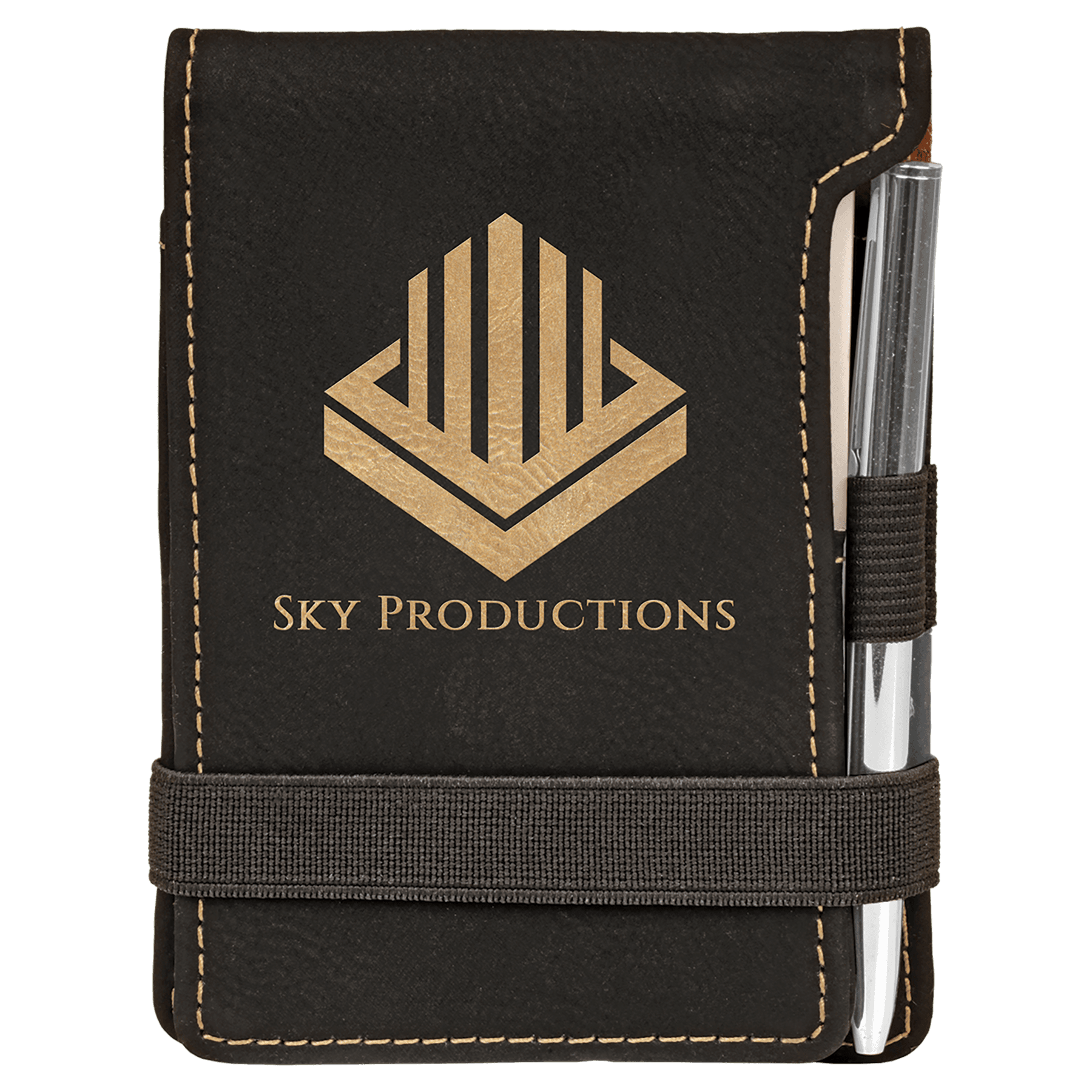 Black/Gold Leatherette Mini Notepad with Pen — view 1 of 3