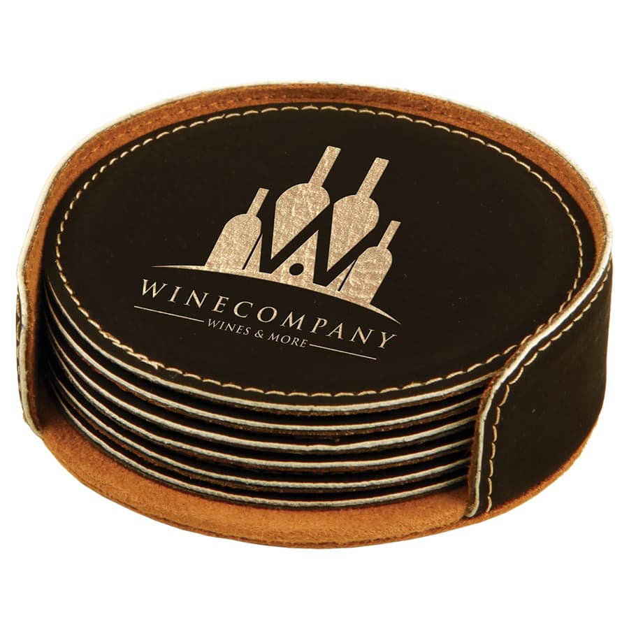 Black/Gold Round Leatherette 6-Coaster Set — view 1 of 4