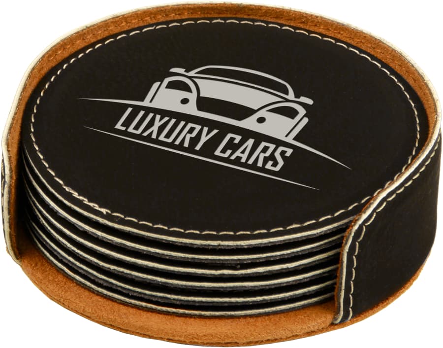 Black/Silver Round Leatherette 6-Coaster Set — view 1 of 3