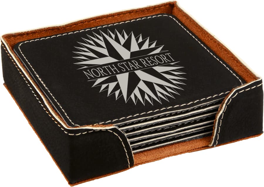 Black/Silver Square Leatherette 6-Coaster Set — view 1 of 3