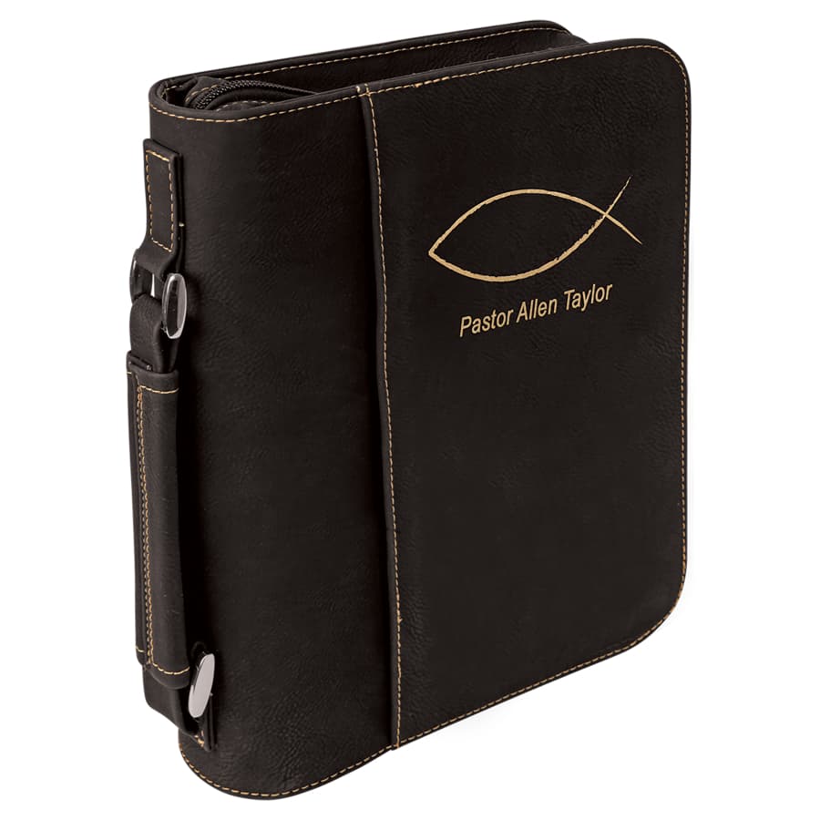 Black/Gold Leatherette Book/Bible Cover with Zipper — view 1 of 2