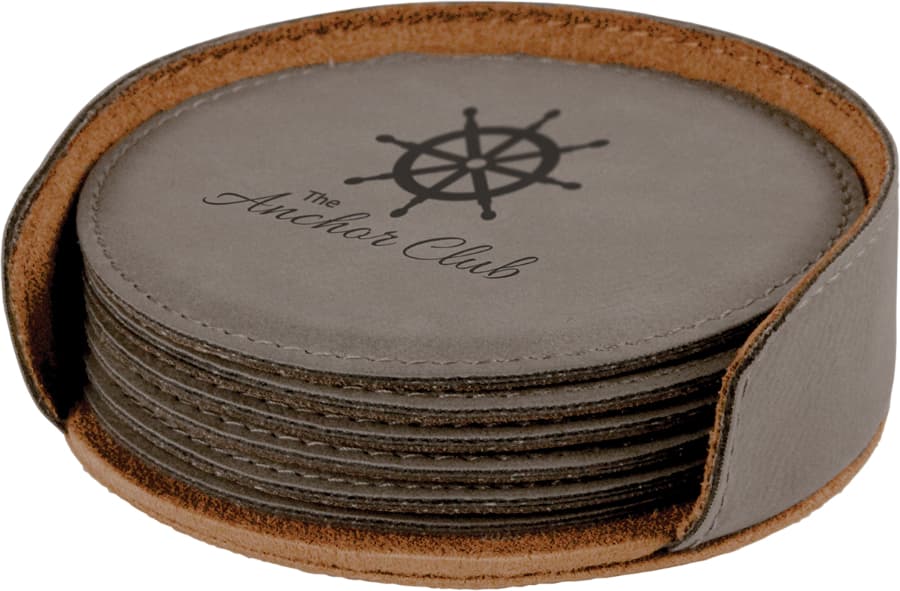 Gray Round Leatherette 6-Coaster Set — view 1 of 7