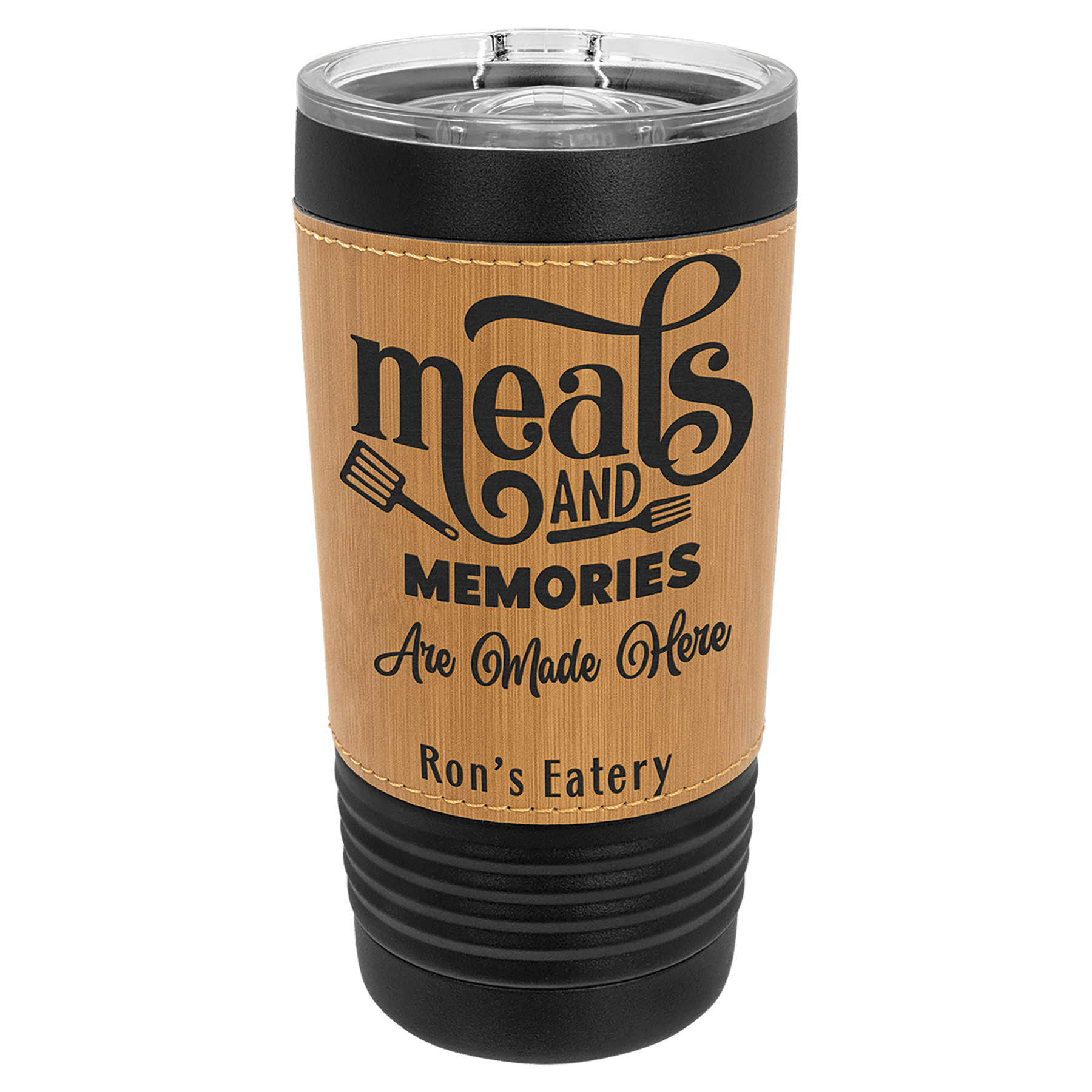 Black with Bamboo Leatherette Wrapped 20 oz. with Slider Lid — view 1 of 2