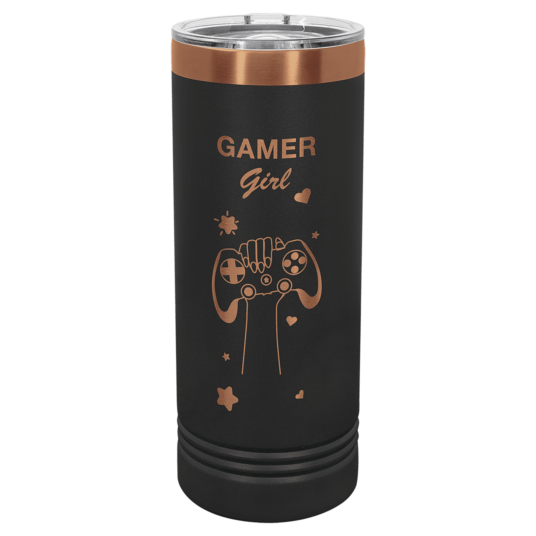 22 oz. Black/Rose Gold ION-Plated Skinny Tumbler with Slider Lid — view 1 of 2