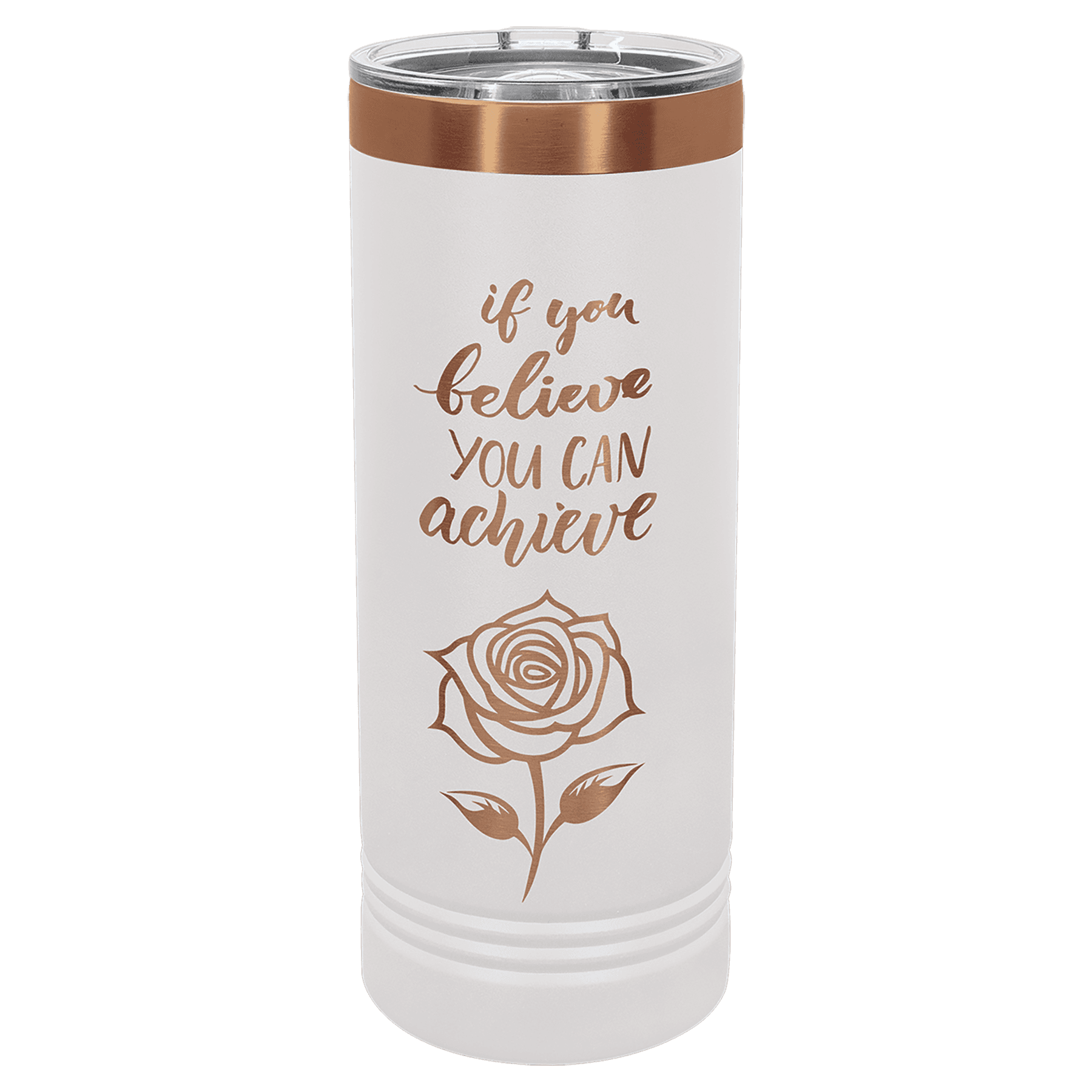 22 oz. White/Rose Gold ION-Plated Skinny Tumbler with Slider Lid — view 1 of 2