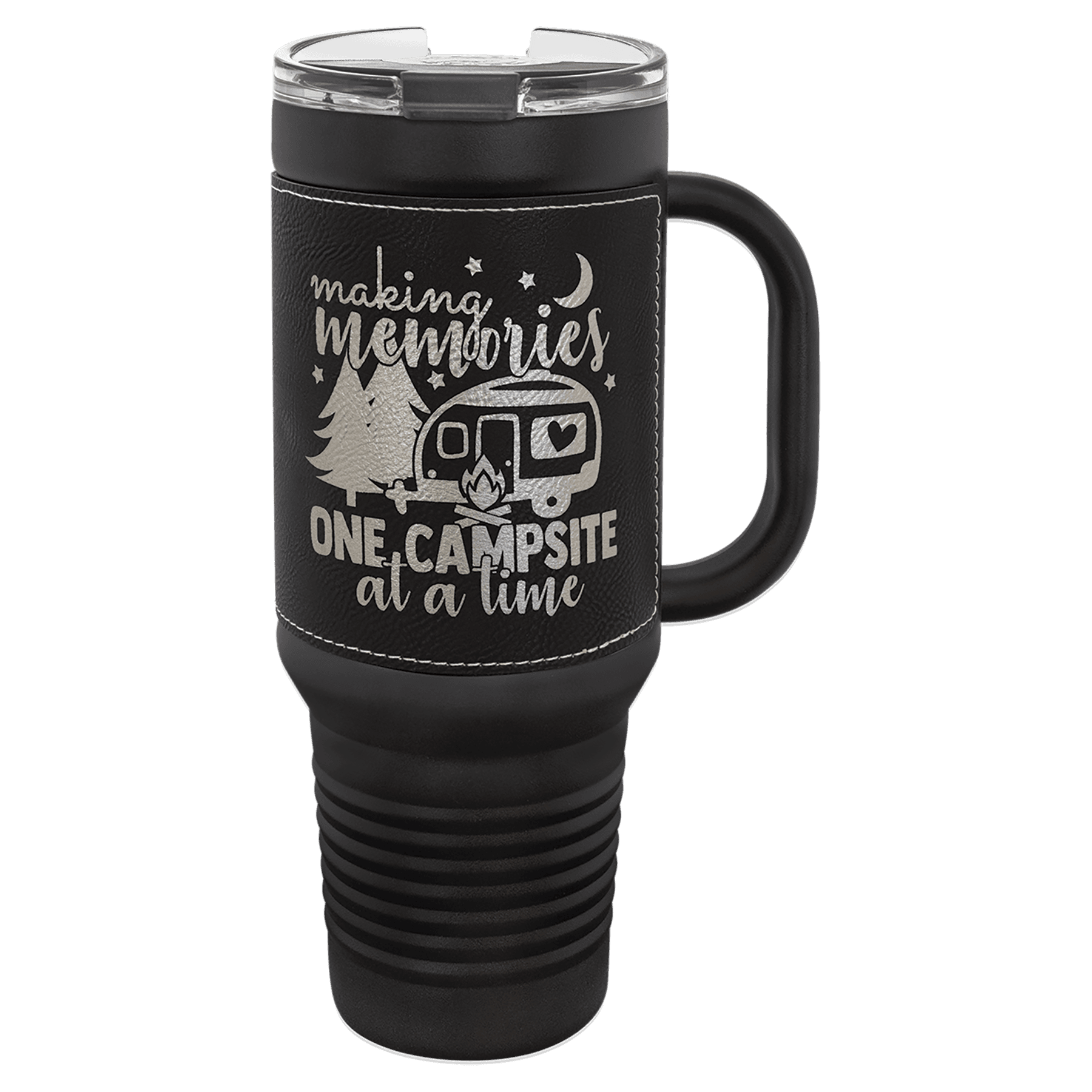 Black with Black/Silver Leatherette 40 oz. Travel Mug with Straw — view 1 of 4