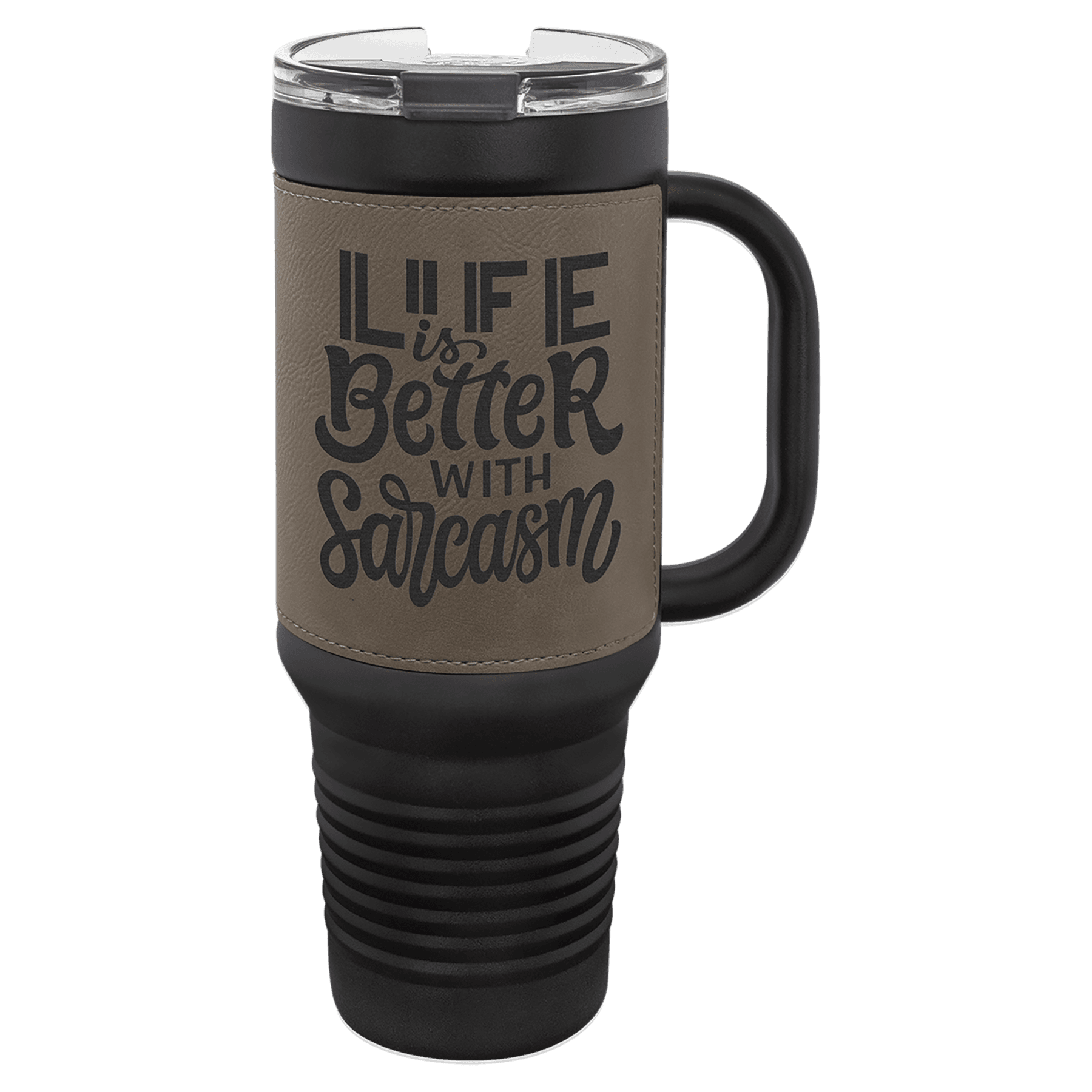 Black with Gray Leatherette 40 oz. Travel Mug with Straw — view 1 of 6