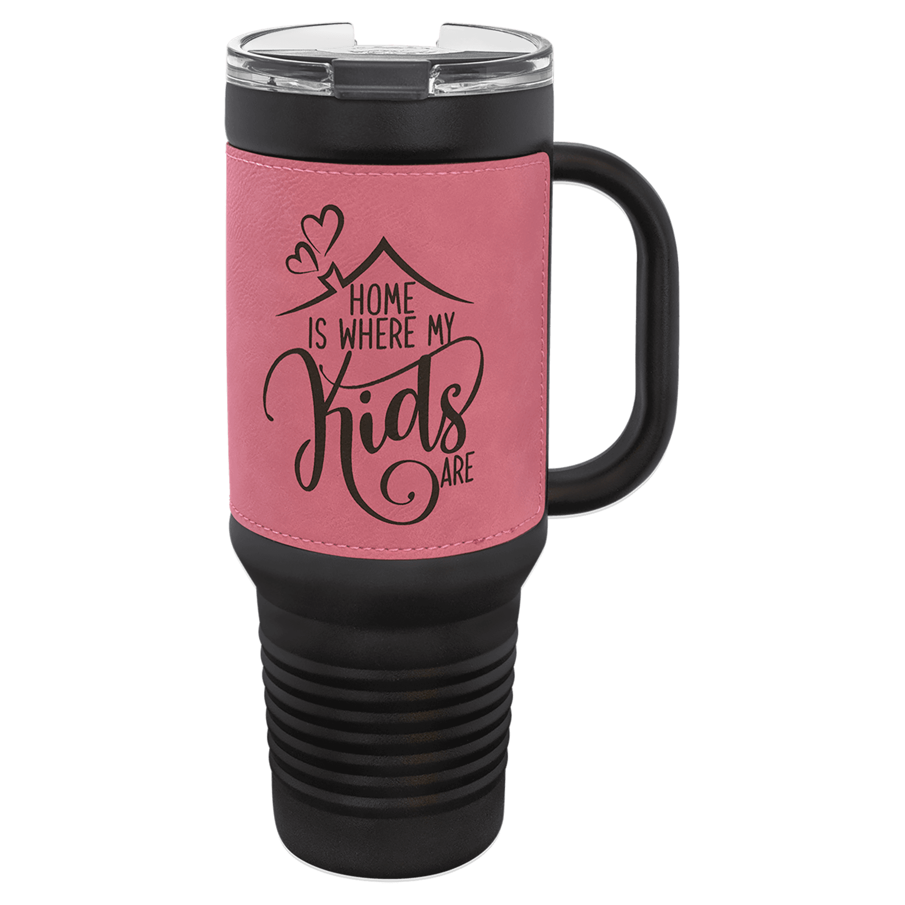 Black with Pink Leatherette 40 oz. Travel Mug with Straw — view 1 of 4