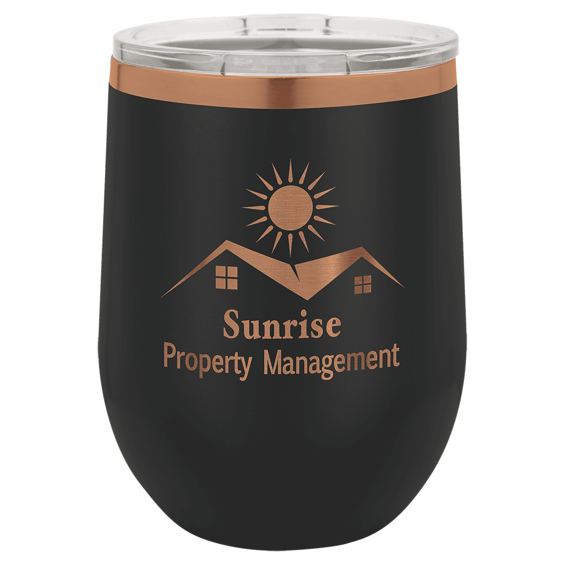 12 oz. Black/Rose Gold ION-Plated Stemless Wine Tumbler with Lid — view 1 of 2