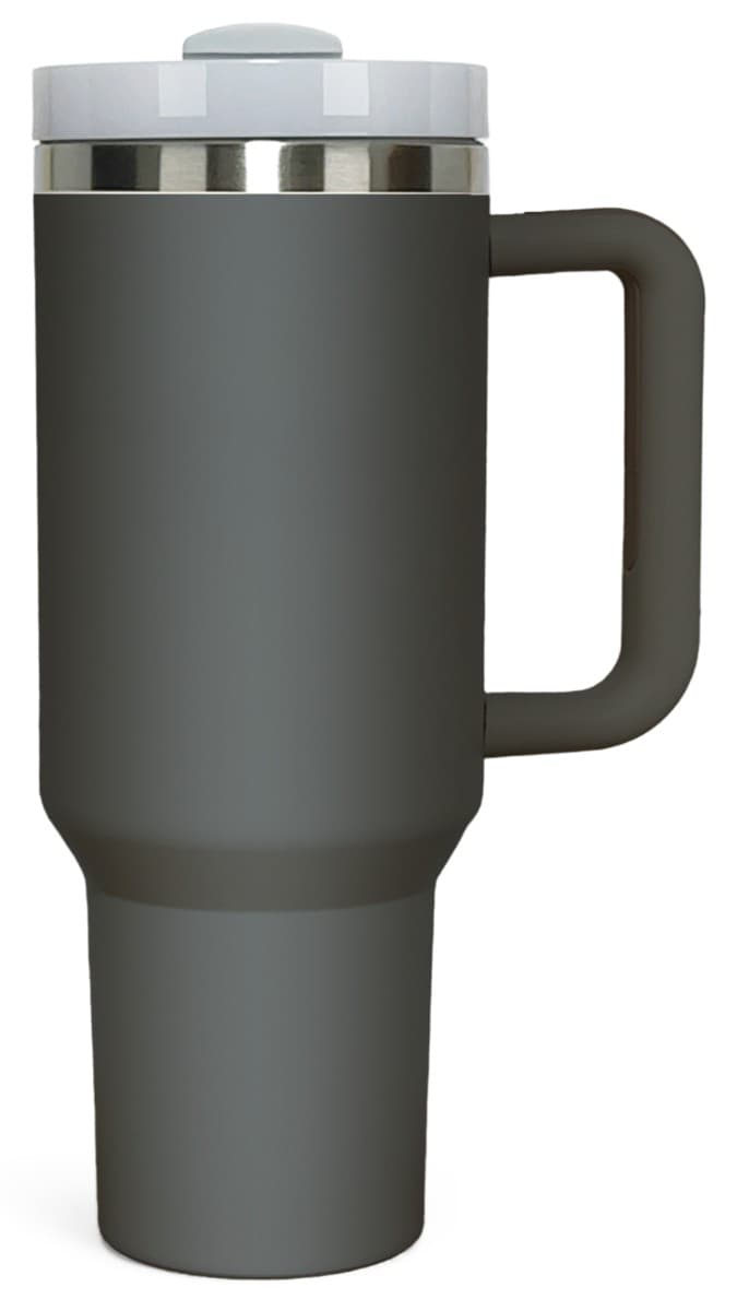 Personalized 40oz Tumbler with Handle & Straw – Charcoal