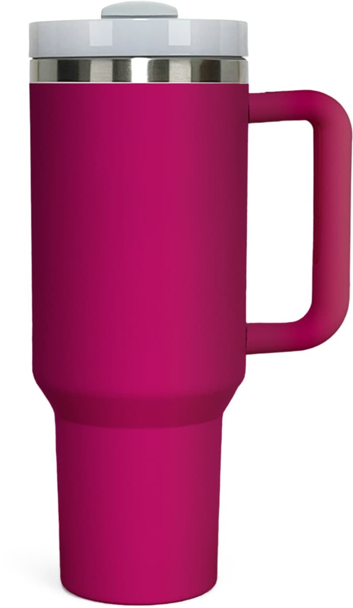 Personalized 40oz Tumbler with Handle & Straw – Hot Pink