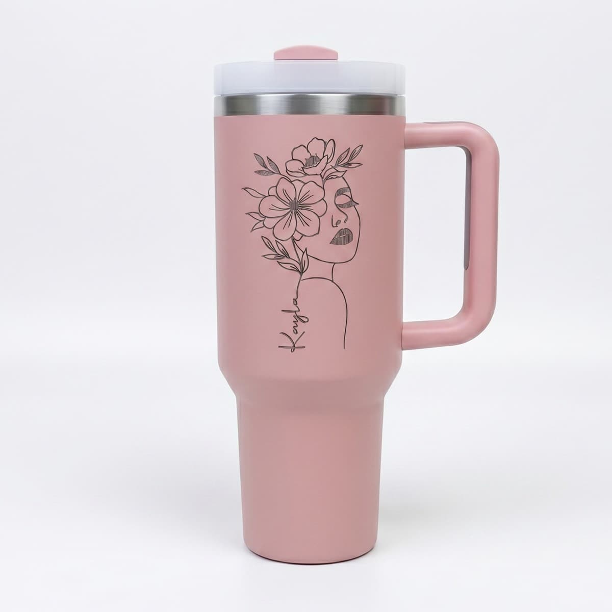 Personalized 40oz Tumbler with Handle & Straw – Rose
