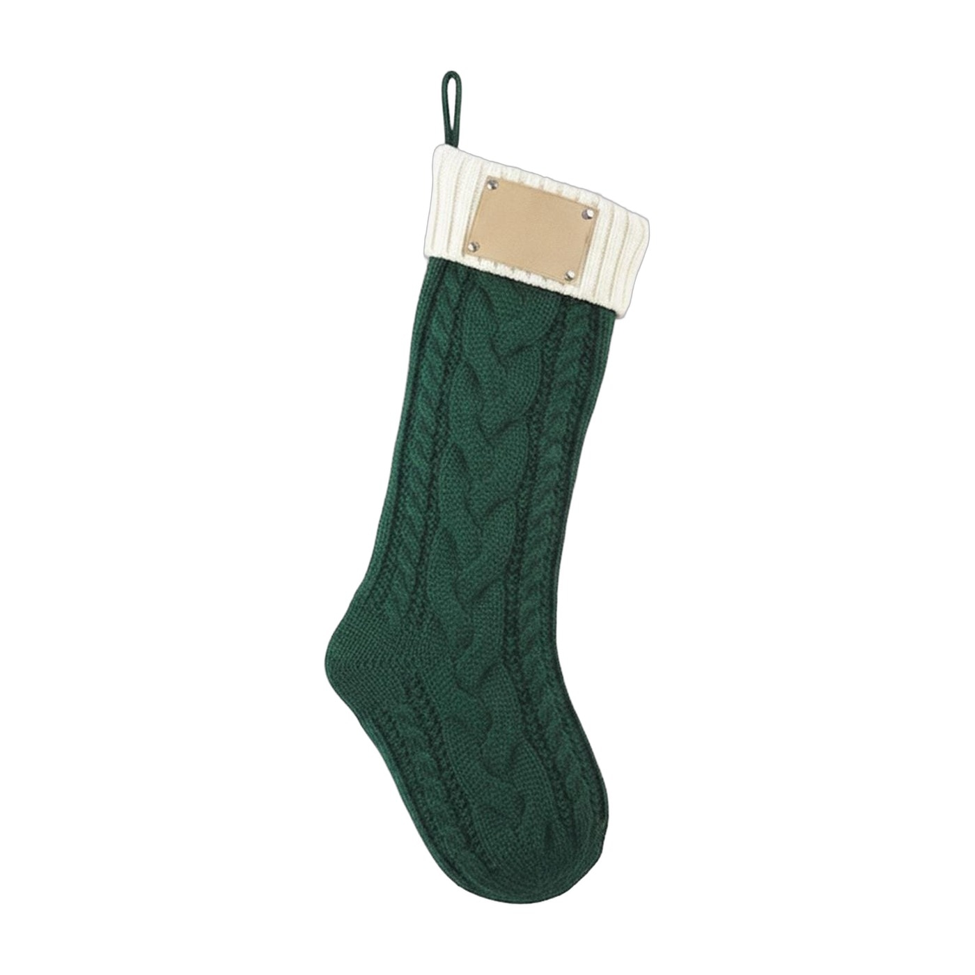 Knit Christmas Stocking with Leatherette Name Patch – White Cuff + Green — view 1 of 5