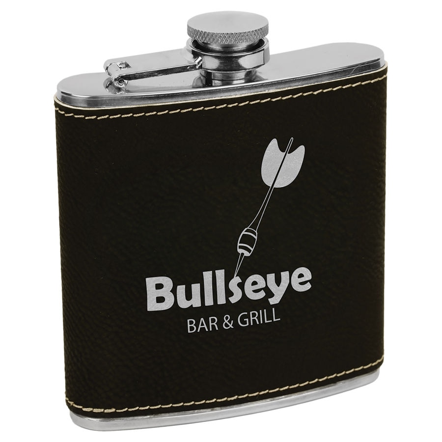 6 oz. Suni Deri Cep Matarası – Siyah/Gümüş — görsel 1/3