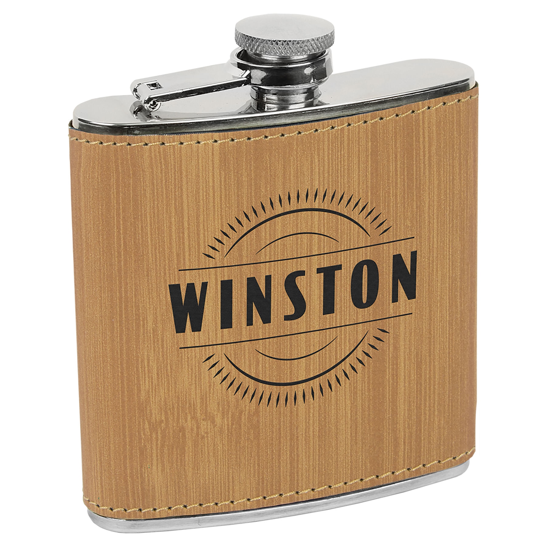 Leatherette Stainless Steel Flask – Bamboo — görsel 1/2