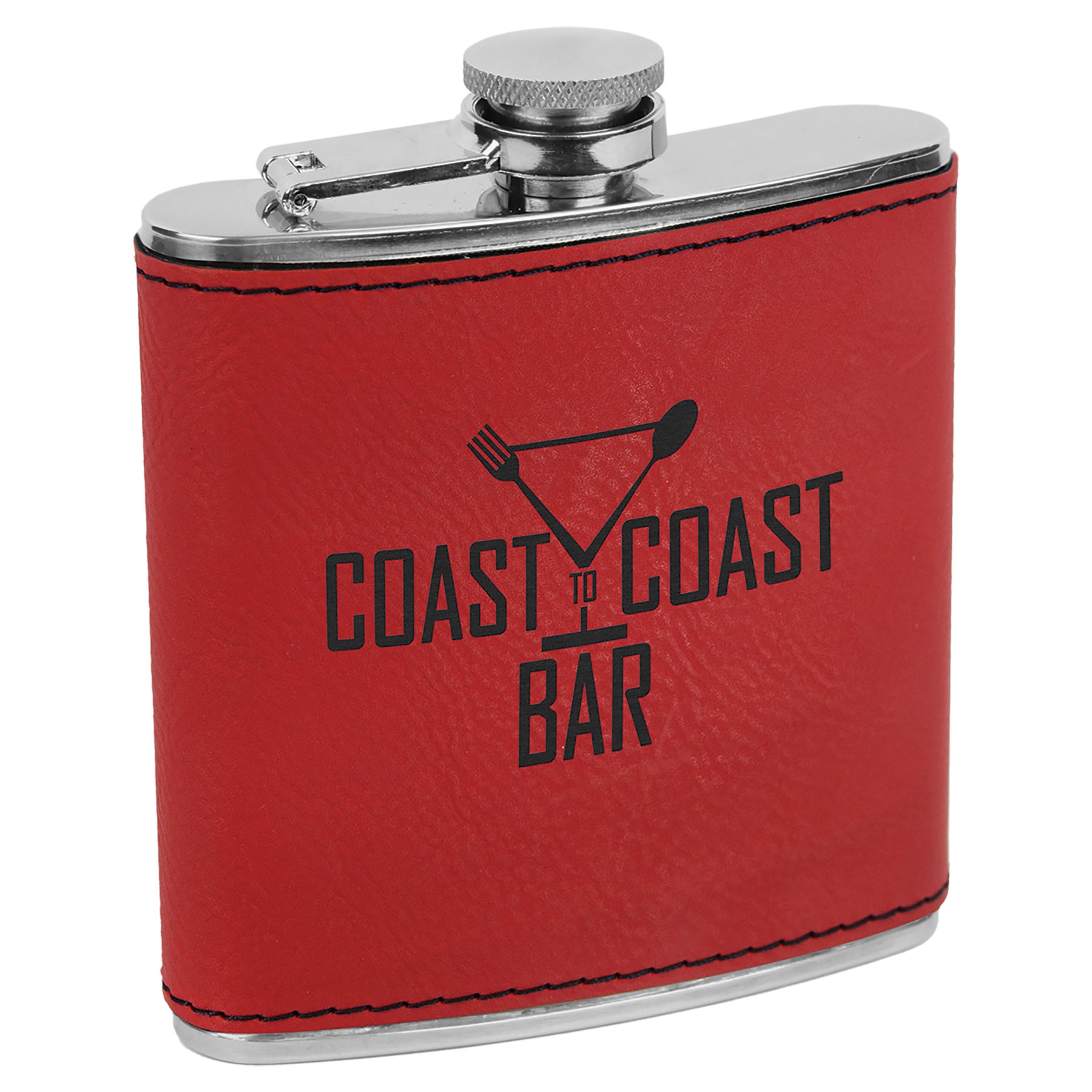 Leatherette Stainless Steel Flask – Red — görsel 1/4