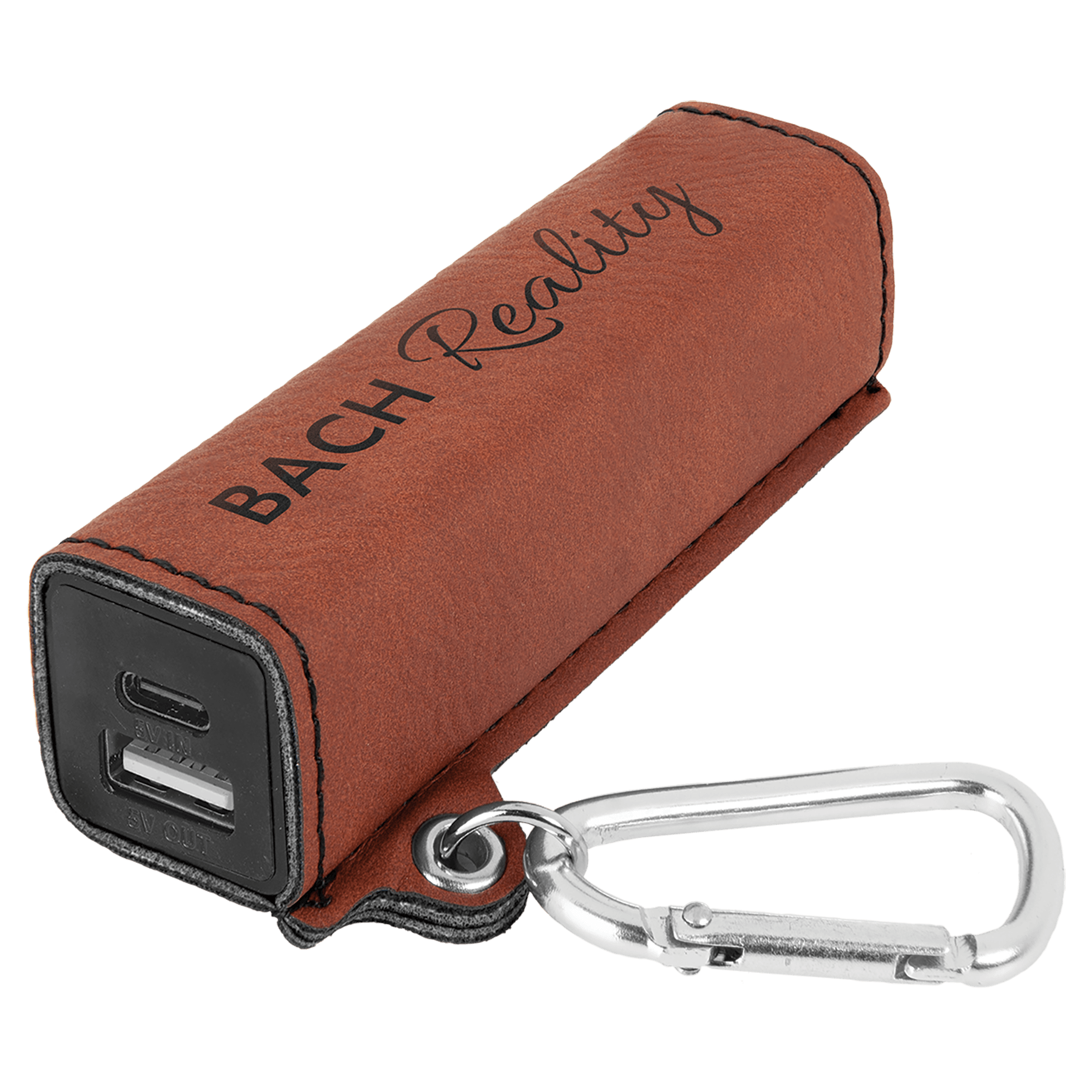 Suni Deri 2200 mAh Taşınabilir Şarj Cihazı, USB-C Kablo ve Karabina ile – Ham Deri — görsel 1/2