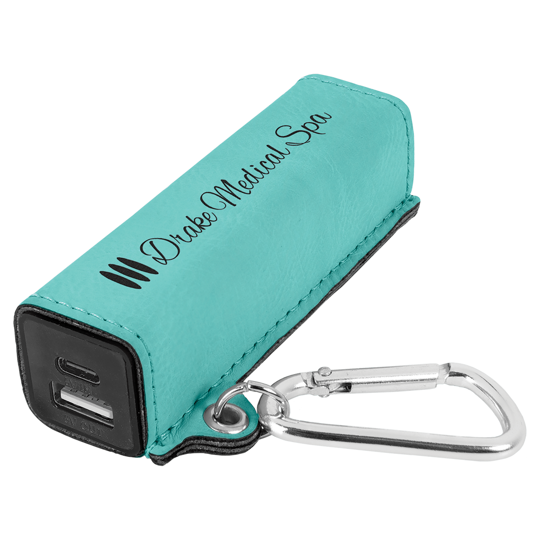 Suni Deri 2200 mAh Taşınabilir Şarj Cihazı, USB-C Kablo ve Karabina ile – Petrol Mavisi — görsel 1/3