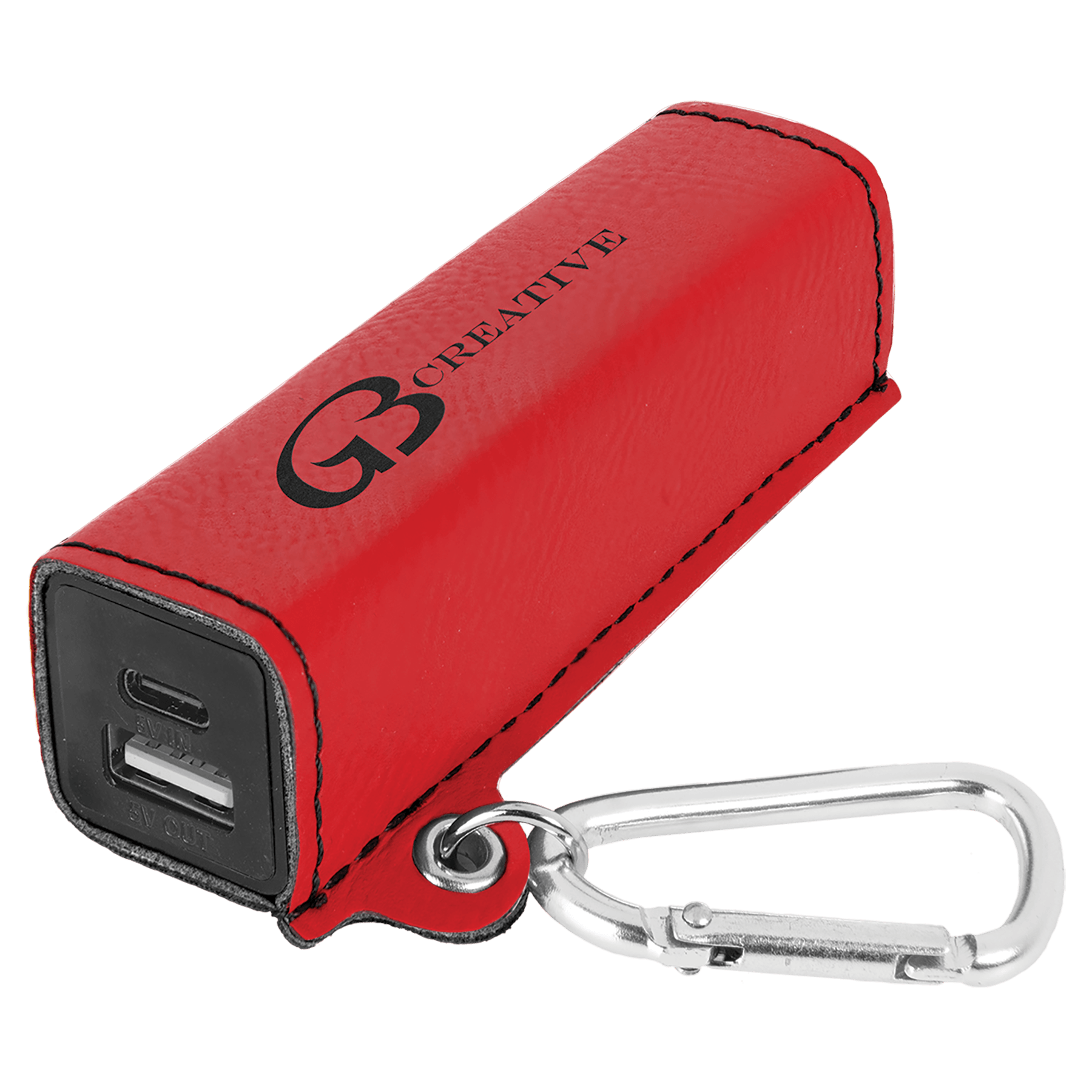 Suni Deri 2200 mAh Taşınabilir Şarj Cihazı, USB-C Kablo ve Karabina ile – Kırmızı — görsel 1/3