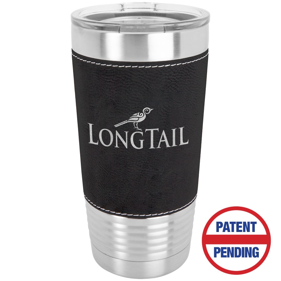 20 oz. Suni Deri Gripli Termos Bardak, Standart Kapaklı – Siyah/Gümüş — görsel 1/2