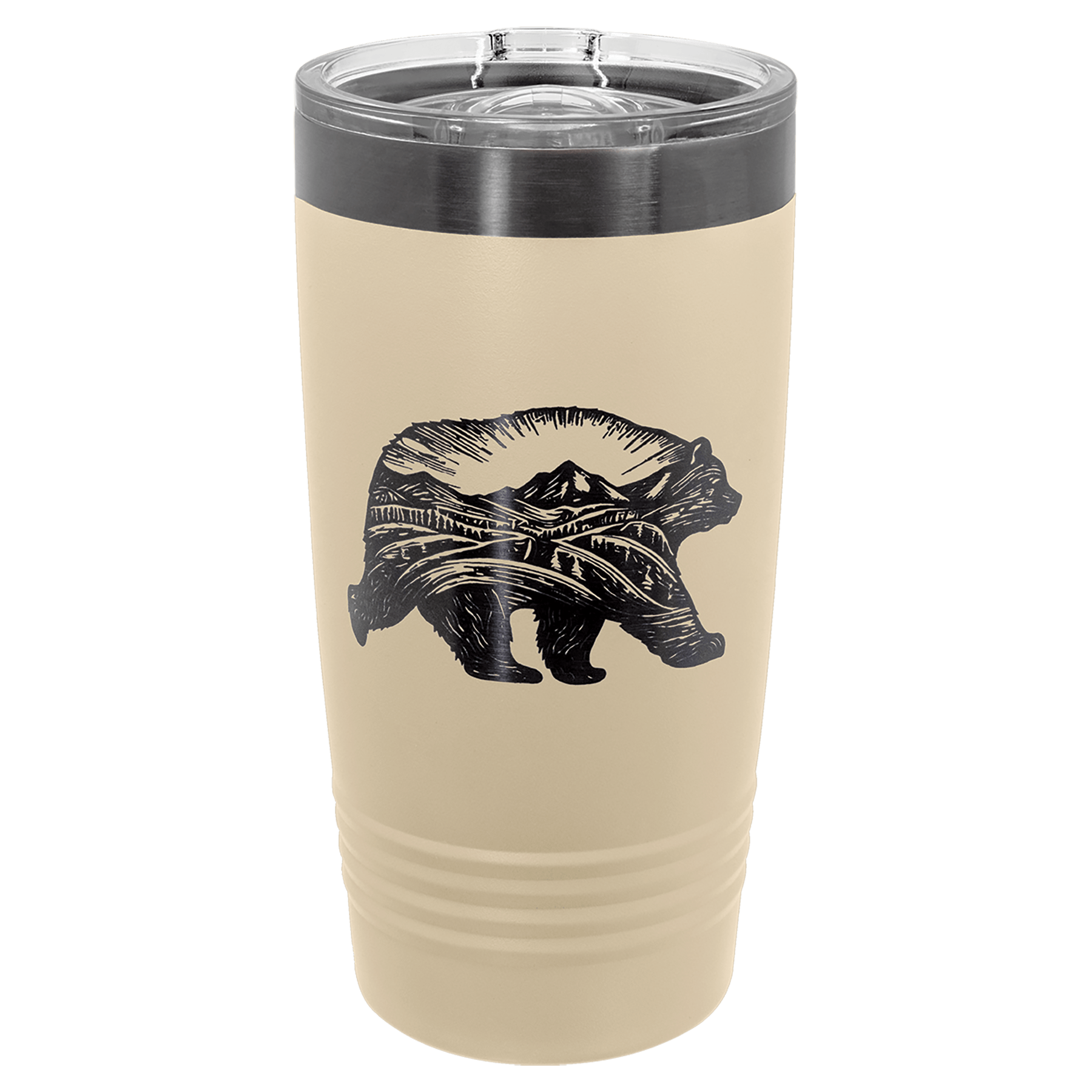 20 oz. ION Kaplama Ringneck Termos Bardak, Sürgülü Kapaklı – Sıcak Kum/Hayalet Siyah — görsel 1/2