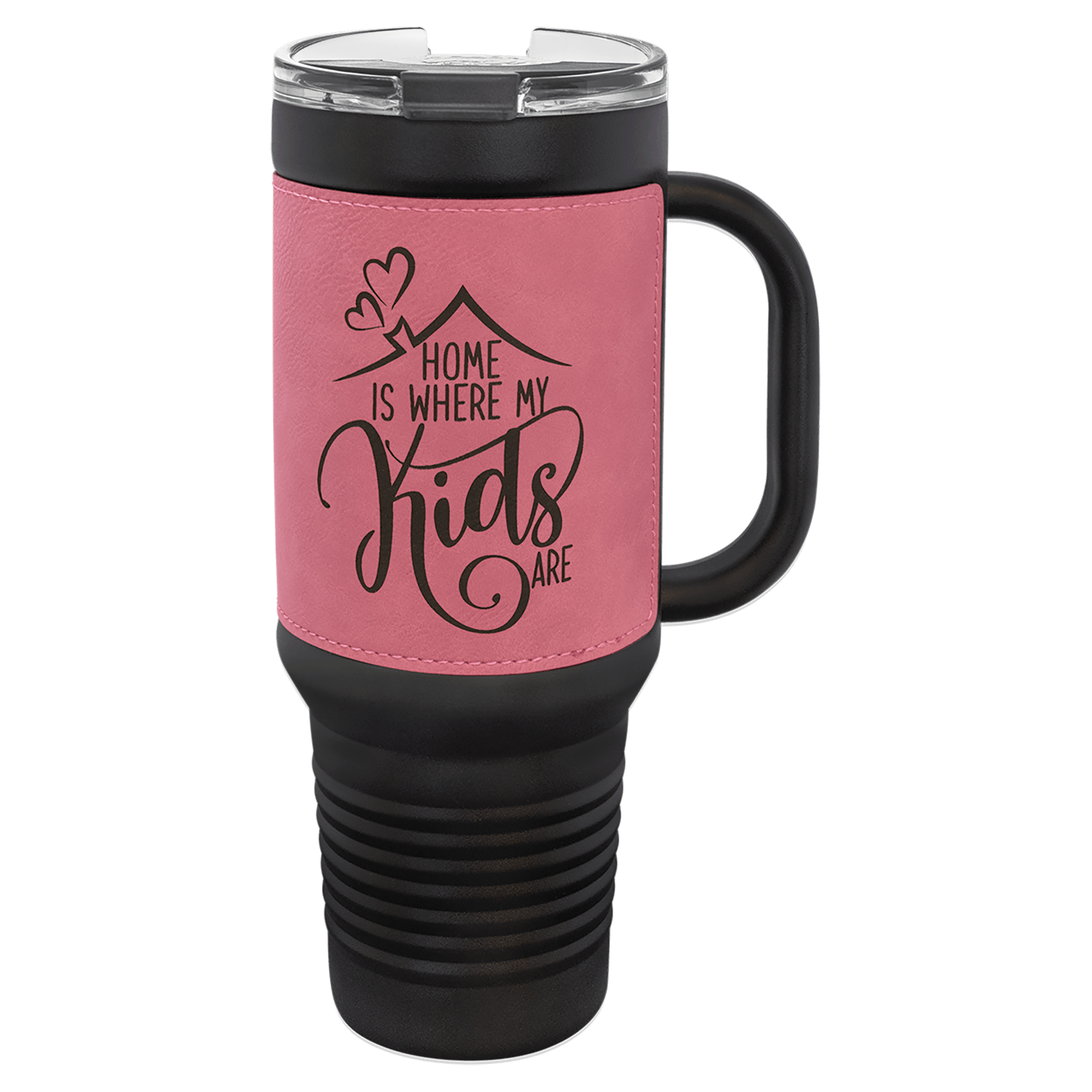 Pembe Suni Derili Siyah 40 oz. Pipetli Seyahat Kupası — görsel 1/4