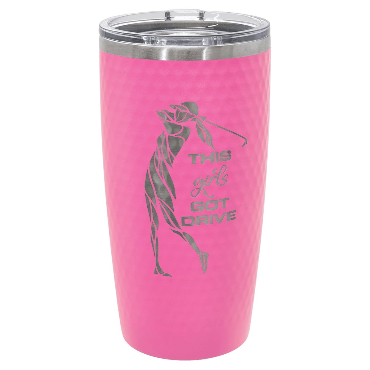 20 oz. Pink Golf Tumbler - Full Dimples and Slider Lid