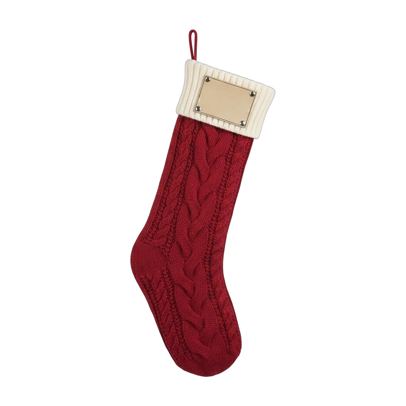 Knit Christmas Stocking with Leatherette Name Patch – White Cuff + Red — view 1 of 5