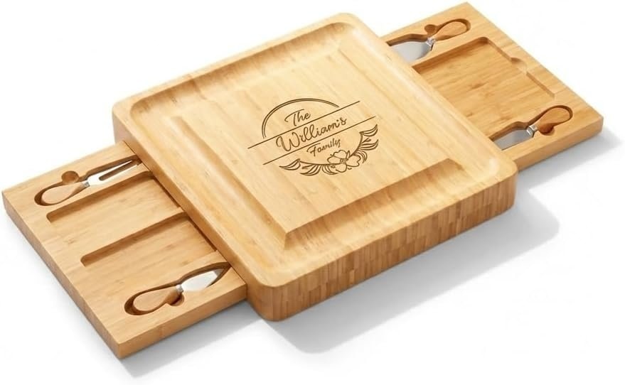 Bamboo Charcuterie Board Set with Drawers – 14.25 × 14.25 × 1.5 in — görsel 1/8