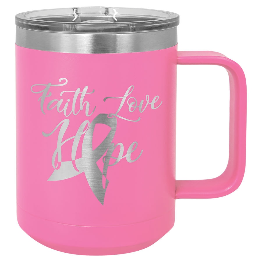 15 oz. Kahve Kupası, Şeffaf Sürgülü Kapaklı – Pembe — görsel 1/2