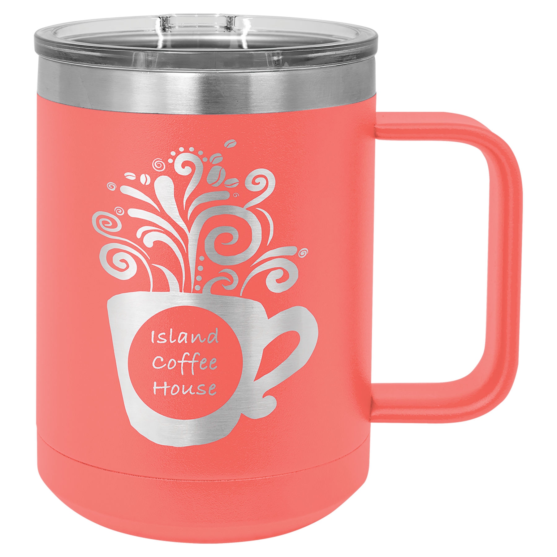 15 oz. Kahve Kupası, Şeffaf Sürgülü Kapaklı – Mercan — görsel 1/2