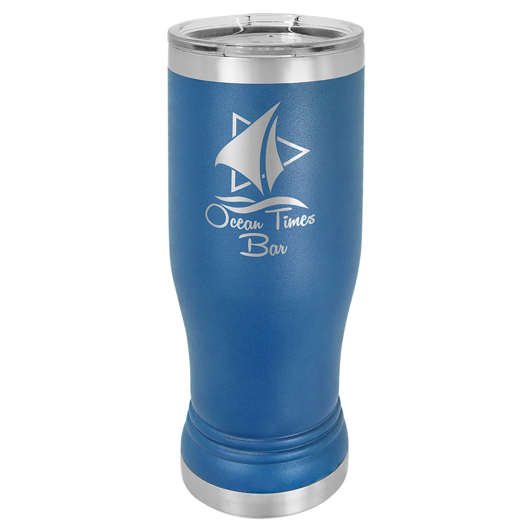 Şeffaf Kapaklı Bira Bardağı – Kraliyet Mavisi / 14 oz — görsel 1/2
