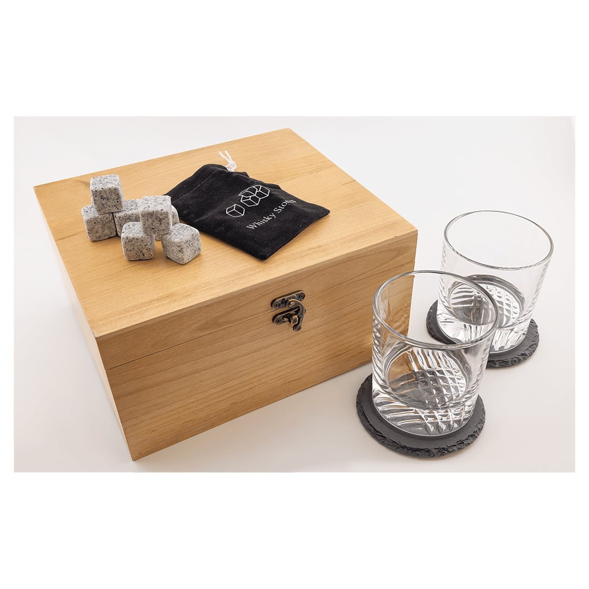 Red Alder Whiskey Set with Two 9 oz. Glasses, Two 4" Slate Coasters, and Eight Granite Whiskey Stones
