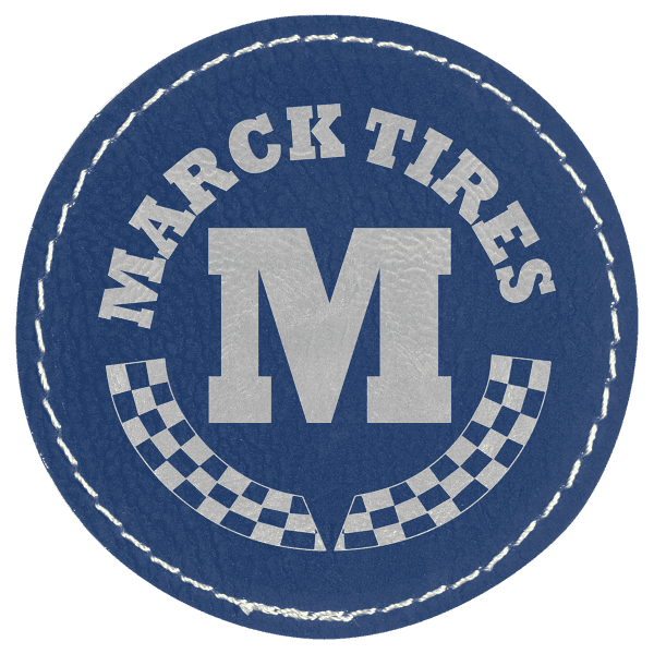 2 1/2" Round Blue/Silver Laserable Leatherette Patch with Adhesive