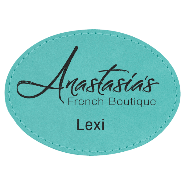 3 1/2" x 2 1/2" Oval Teal Laserable Leatherette Patch with Adhesive
