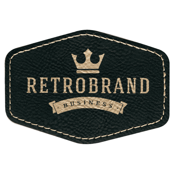3 1/2" x 2 1/2" Altıgen Suni Deri Patch, Yapışkanlı – Siyah/Altın