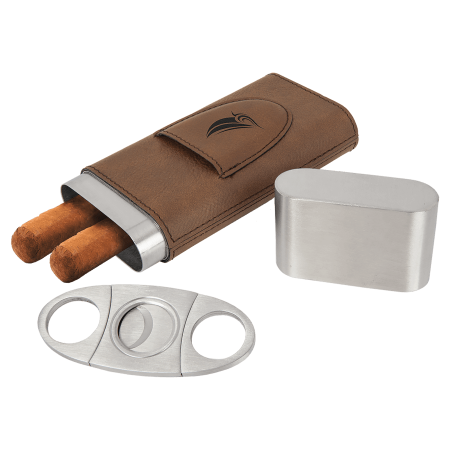 Leatherette Cigar Case with Cutter – Dark Brown