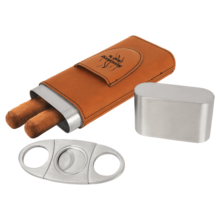 Leatherette Cigar Case with Cutter – Rawhide