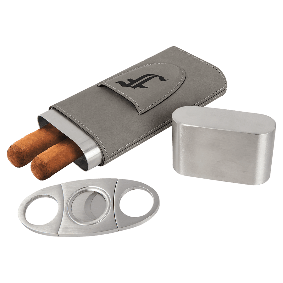 Leatherette Cigar Case with Cutter – Gray