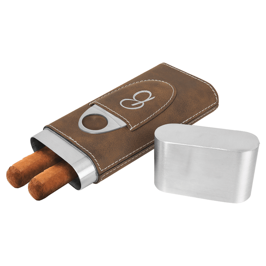 Leatherette Cigar Case with Cutter – Rustic/Silver