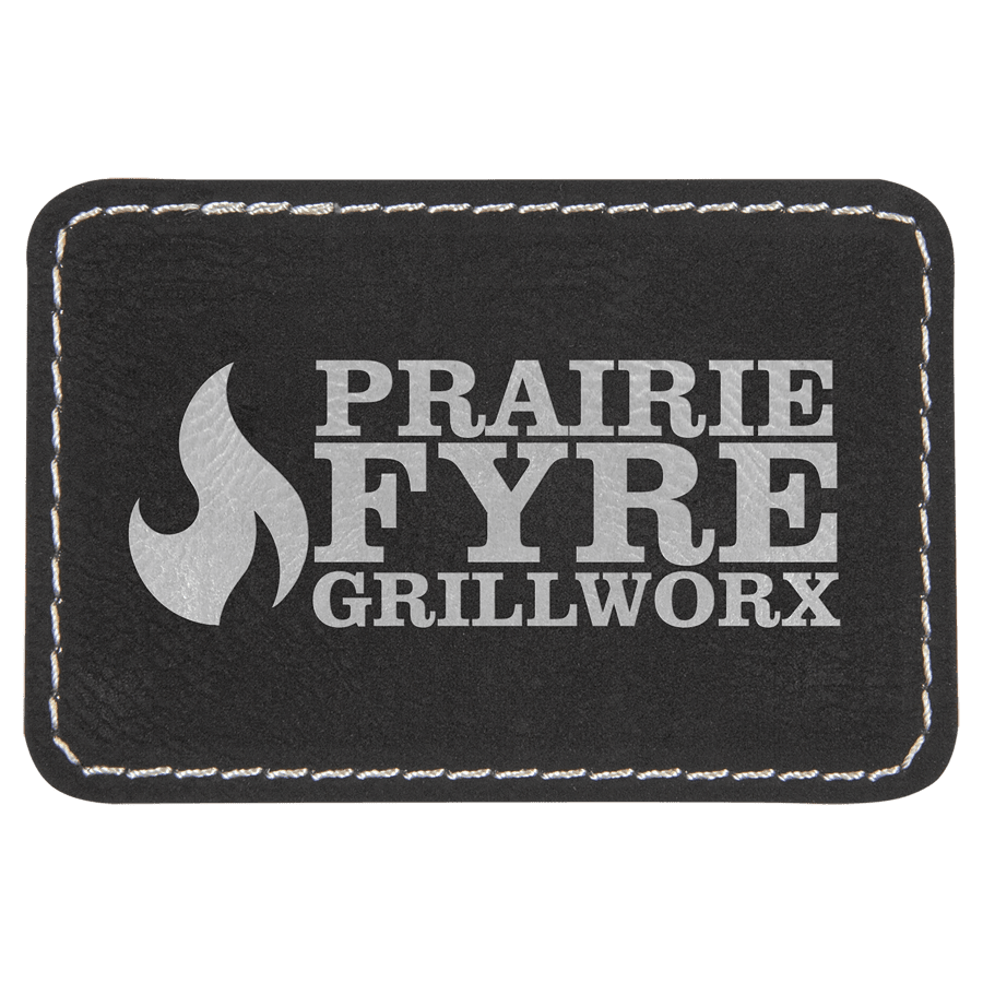 3" x 2" Rectangle Black/Silver Laserable Leatherette Patch with Adhesive