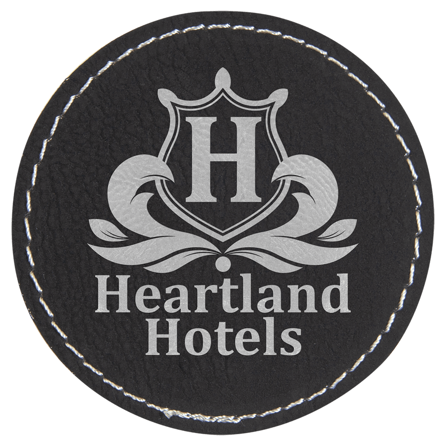 2 1/2" Round Black/Silver Laserable Leatherette Patch with Adhesive
